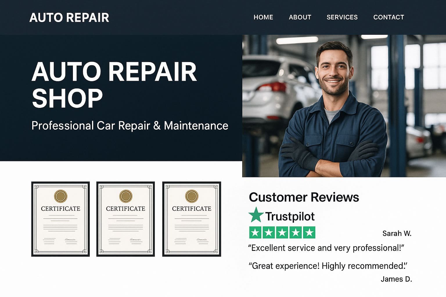 Profesjonalna strona internetowa z certyfikatami, opiniami klientów i elementami budującymi zaufanie