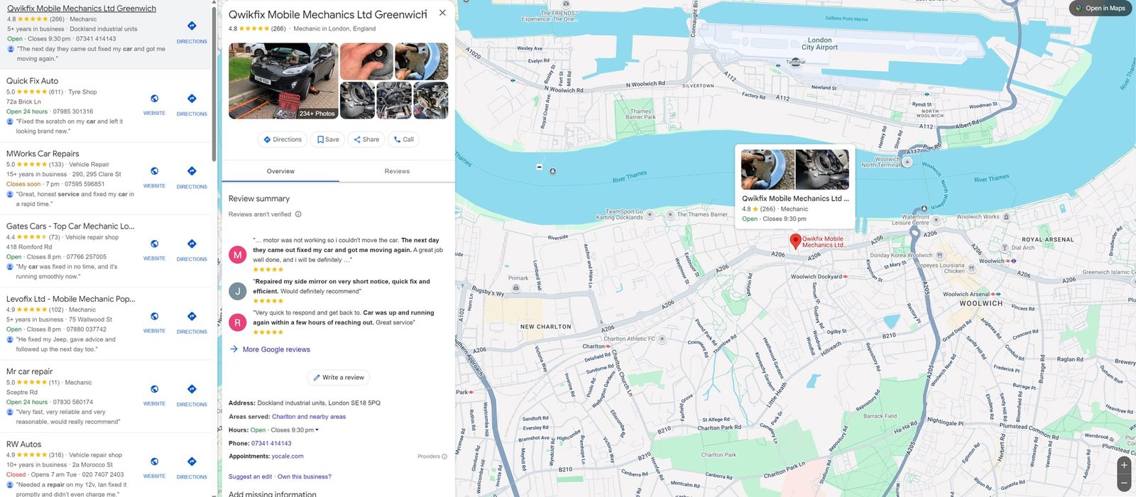 Wyniki wyszukiwania Google z widoczną mapą i wizytówką Google My Business